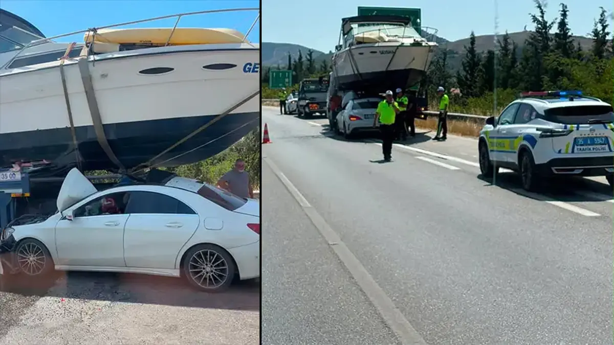 İzmir’de otomobil tekneyle çarpıştı