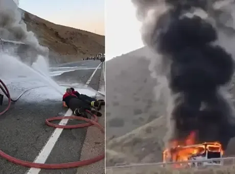 Erzincan'da yolcu otobüsü yandı